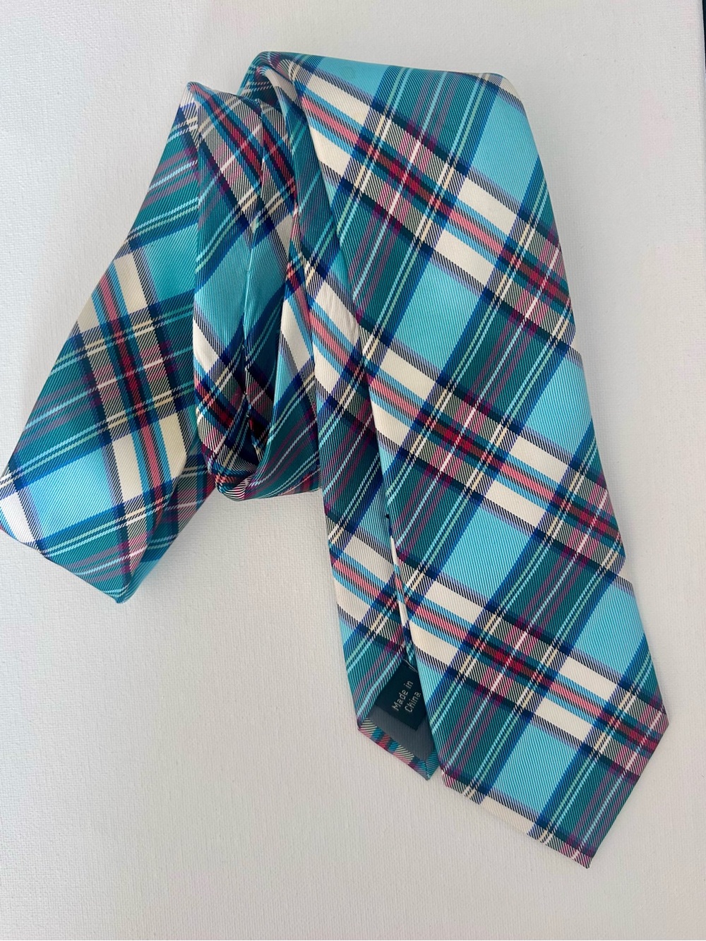Esquire brand 100% silk plaid tie. Blue, red, yellow & green.